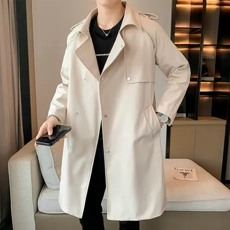 中长款风衣外套男士秋冬款韩版潮流翻领大衣男生高级感英伦风褂子图片