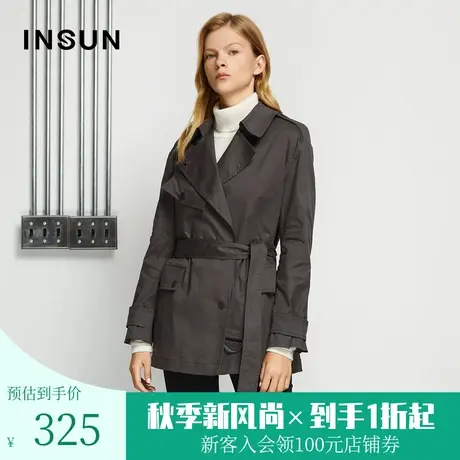 恩裳商场同款春秋冬经典西装领棉质修身收腰风衣女中长款图片