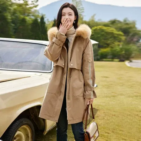 时尚气质保暖狐狸毛领皮草派克年冬季新款女温柔宽松显瘦外套图片