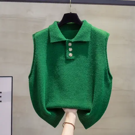 方领针织马甲背心女2023秋装新款宽松马夹外穿上衣叠穿毛衣坎肩潮图片