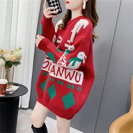 本命年圣诞红色毛衣女秋冬2022年新款宽松爆款洋气减龄设计感上衣图片