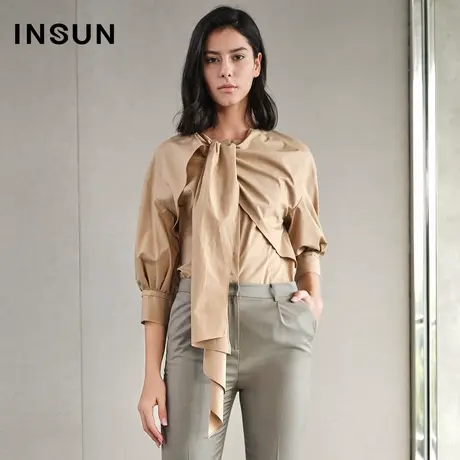 INSUN恩裳衬衫夏季围巾领职场ol衬衫系领结长袖衬衣商品大图