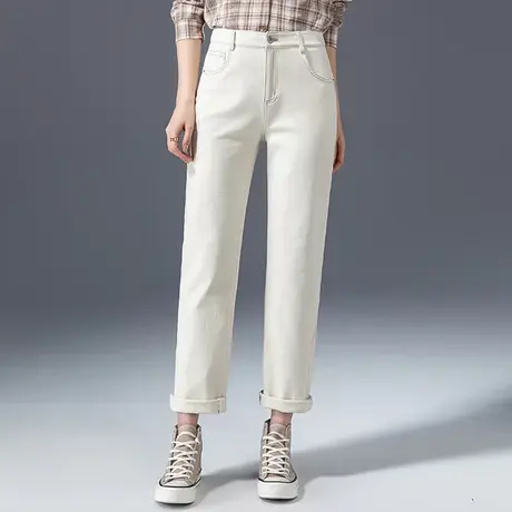 高腰直筒裤女春秋米色裤子2023新款百搭烟筒裤春季女裤显瘦烟管裤商品大图
