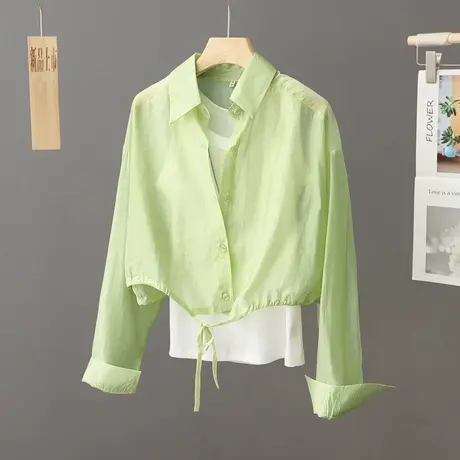 夏季冰丝凉感防晒衫女短款小个子上衣微透气衬衫轻薄款开衫外套潮商品大图