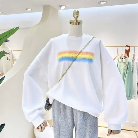 卫衣女春秋薄款2021新款韩版ins潮彩色立体字母宽松大码长袖外套商品大图