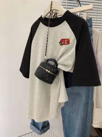 灰色t恤女2023高级感穿搭小个子ins大码纯棉短袖胖mm遮肚上衣藏肉图片