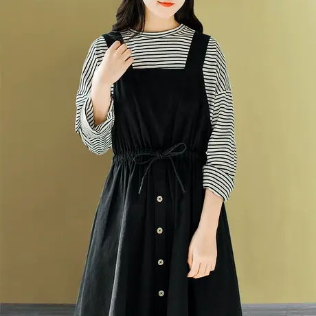 胖妹妹2025大码文艺复古中长款显瘦背带连衣裙收腰背心裙200斤图片