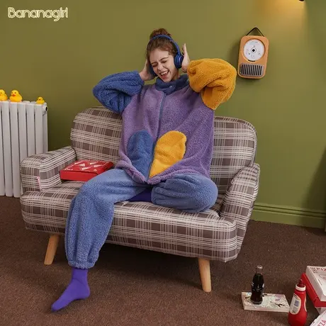 Bananagirl睡衣女秋冬珊瑚绒卡通可爱保暖加厚法兰绒休闲家居服冬商品大图