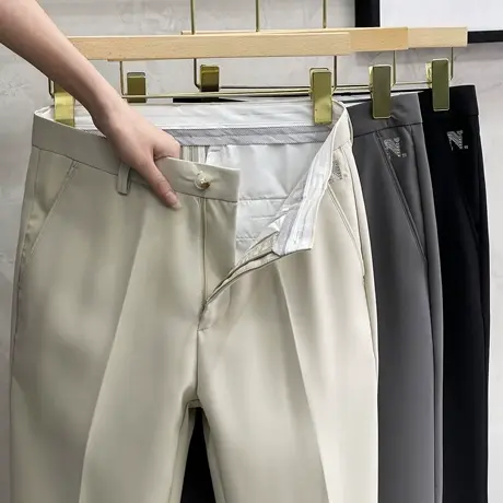 春季垂坠高级感刺绣小西裤男九分直筒宽松百搭裤子男士商务休闲裤商品大图