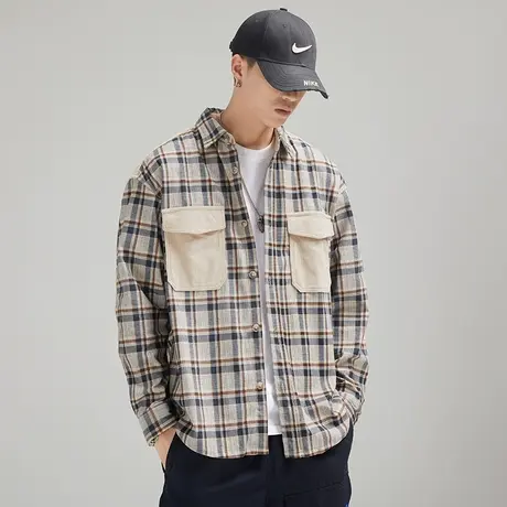 Modi Nick/摩帝尼克复古潮流男士衬衫拼色帅气长袖水洗休闲男外套商品大图