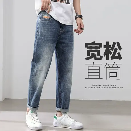 夏天男款日系港风九分休闲牛仔裤夏季薄款男士宽松潮牌直筒夏裤子商品大图