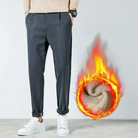 男裤秋冬季毛呢商务西裤男士加绒裤子加厚休闲长裤正装西装裤外穿商品大图