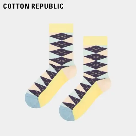 Cotton Republic/棉花共和国撞色格纹提花棉质休闲女中筒袜商品大图