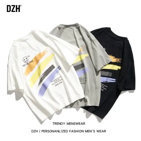 男士夏季短袖男设计感小众纯棉印花t恤ins潮牌男装2024新款体恤衫商品大图