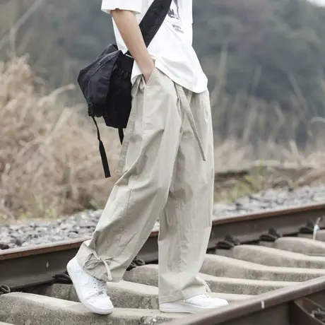 夏季男休闲裤复古中国风盘扣直筒裤子大码宽松青年亚麻裤休闲长裤图片