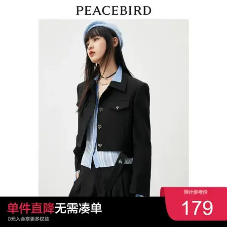 太平鸟黑色短款西装外套女早秋新款小个子西装显瘦时尚短外套奥莱图片