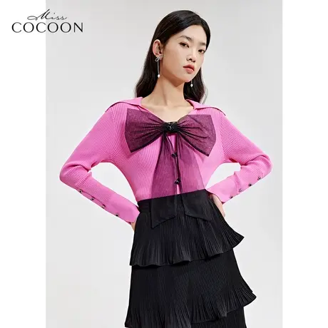 闻香悦己|miss cocoon海军领毛针织衫女2023新款春显瘦蝴蝶结上衣商品大图
