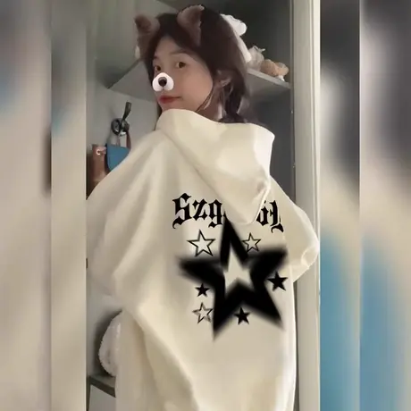 oversize卫衣女2023新款秋冬季上衣慵懒风小个子连帽加绒加厚外套商品大图