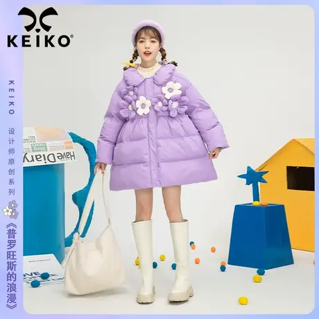 韩系温柔风紫色裙式棉服女冬季2022新款宽松显瘦长款冬天加厚外套商品大图