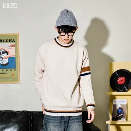 Radiohead毛衣男圆领套头学院风毛衫内搭宽松保暖休闲针织衫外穿图片
