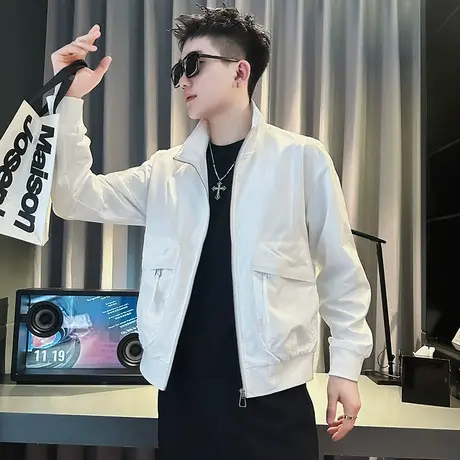 潮牌痞帅外套男春秋季立领褂子纯色2023新款男装大口袋ins夹克商品大图