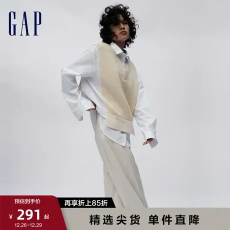 Gap女装早春假两件拼接针织长袖衬衫宽松高级时尚休闲上衣811067图片