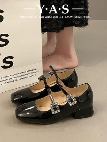 仙女风复古玛丽珍女鞋2024春秋新款法式浅口小皮鞋单鞋粗跟高跟鞋图片