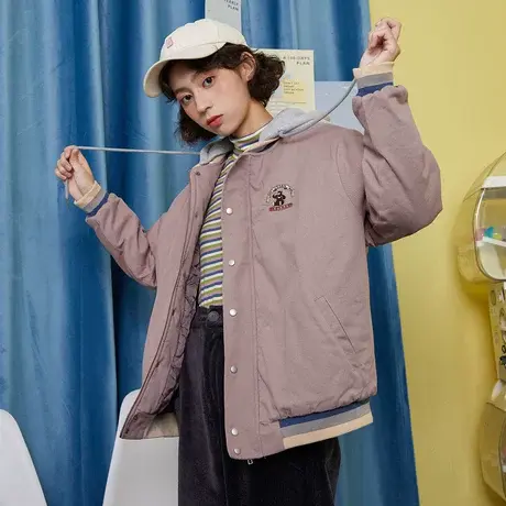 【清仓直降】尔给vintage棒球服女夹克秋冬夹棉加厚外套酷潮韩版图片