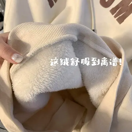 连帽卫衣男字母宽松美式外套秋冬季加绒加厚oversize小众高街上衣商品大图