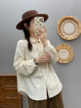 春秋新款韩版文艺复古百搭灯芯绒纯棉长袖衬衫女学生宽松打底上衣商品大图