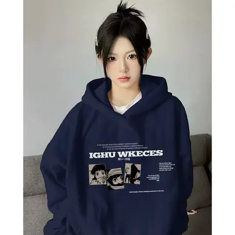 连帽卫衣女秋冬季加绒加厚oversize美式复古宽松慵懒风小个子外套商品大图