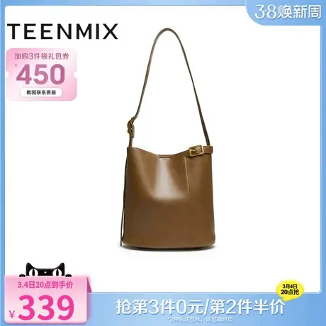 天美意复古时尚包包女水桶包休闲单肩斜挎包2024春季新款X2842AX4商品大图