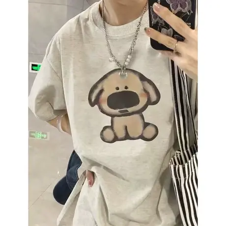 童趣风卡通印花半袖T恤女宽松韩版百搭2024夏季新款纯棉短袖上衣商品大图