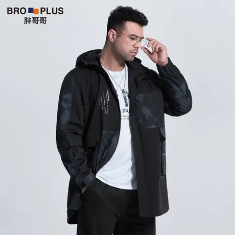 胖哥哥秋冬迷彩外套男大码加厚宽松休闲中长款连帽男士风衣男装潮商品大图