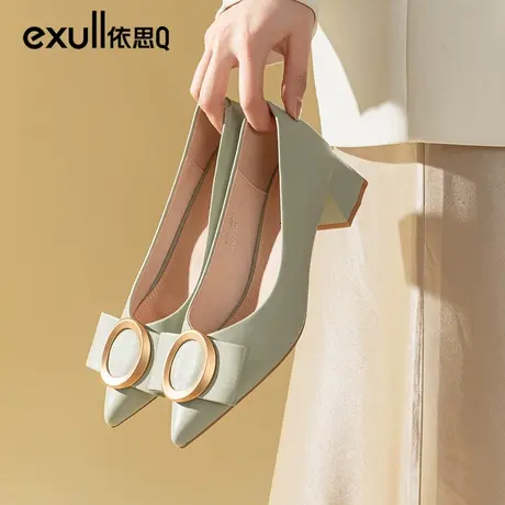 依思q单鞋女2024新款春季粗跟不累脚高跟职业通勤女鞋气质尖头鞋商品大图