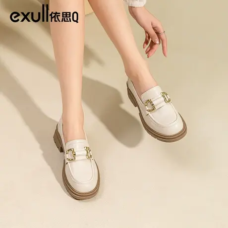 依思q复古单鞋女冬季2023新款法式粗跟一脚蹬乐福鞋配裙子jk鞋子商品大图