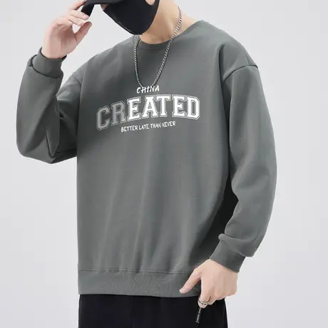 秋季潮牌印花休闲长袖上衣春秋款宽松重磅打底衫秋季男士圆领卫衣商品大图