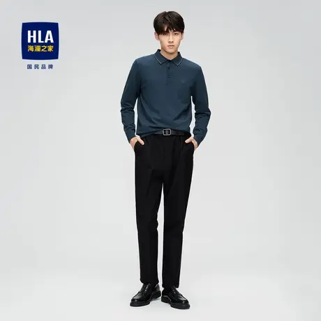 HLA/海澜之家2023翻领长袖针织衫保暖有型薄款修身印花小标毛衣男图片