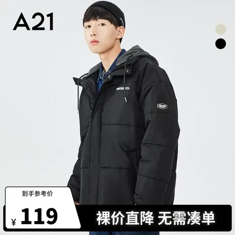 A21outlets秋冬男装韩版可拆帽长袖外套字母印花情侣潮男保暖棉衣图片