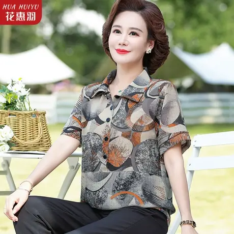 妈妈短袖新款2023夏装t恤中老年女士衬衫时尚洋气雪纺小衫上衣服商品大图