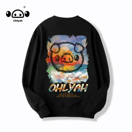 潮牌港风简约圆领卫衣女潮流情侣休闲宽松外套女团队公司定制logo商品大图