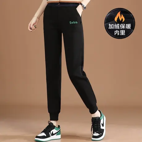 韩潮袭人松紧腰休闲裤加绒加厚卫裤女2023冬季新款哈伦束脚长裤子图片