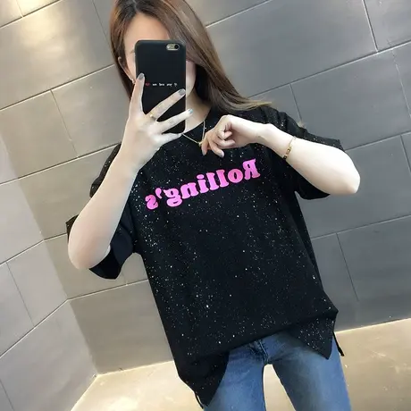 纯棉短袖T恤女装宽松2023年新款秋季洋气中长款设计感打底衫爆款商品大图