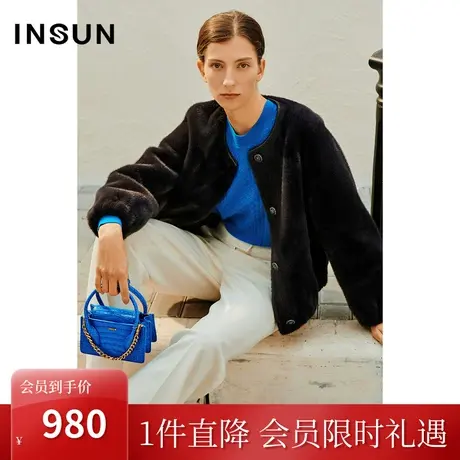 恩裳2023春款新款经典圆领环保内里复合工艺明玉貂毛外套商品大图