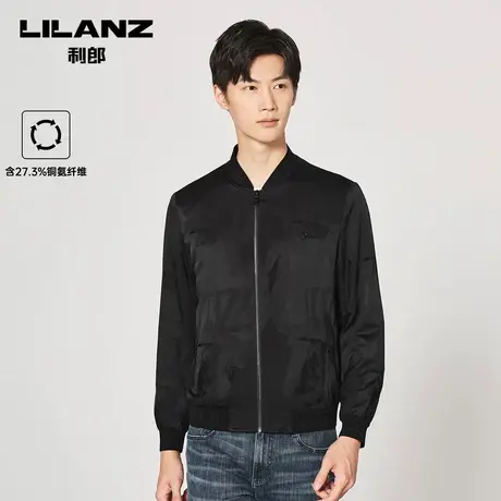 【铜氨丝】利郎官方 夹克男秋季时尚休闲棒球领黑色短款外套图片