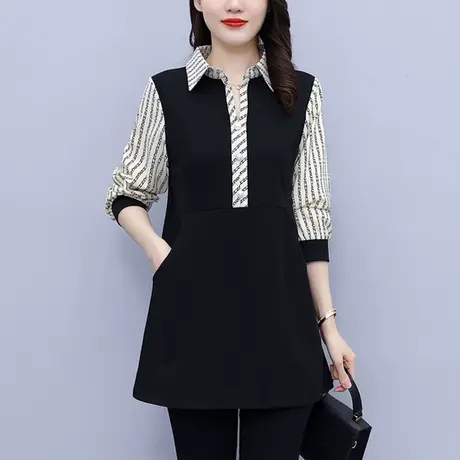 中长款打底衫女春秋季2023年新款欧货上衣大码t恤胖mm遮肚子薄款商品大图