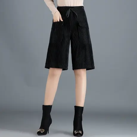 金丝绒五分裤女秋冬2023新款大码宽松高腰阔腿裤休闲条绒中裤短裤商品大图