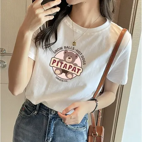 白色纯棉短袖t恤女2023年新款设计感圆领宽松小众不撞款美式上衣图片