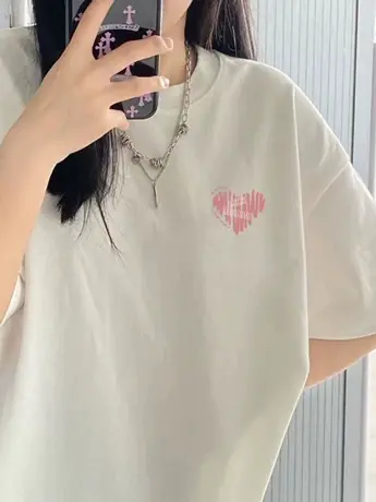 国潮短袖美式高街仿棉t恤夏季宽松oversize小众设计感白色上衣女图片