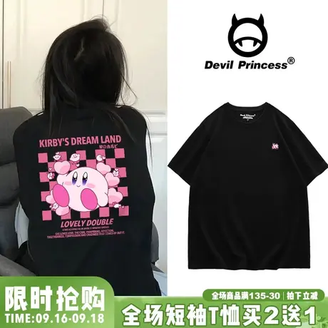 高街ins甜酷风卡通超火黑色t恤女ulzzang宽松韩版vibe风半袖上衣商品大图